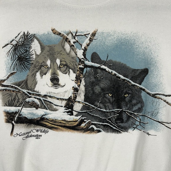 Vtg 1989 Wolf Sweatshirt National Wildlife Federation Sz M 38-40 Graphic USA - Picture 2 of 7